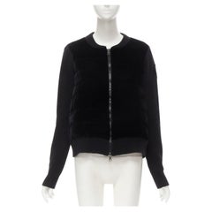 MONCLER - Cardigan tricot Maglione en velours noir rembourré et tricoté en laine, taille S