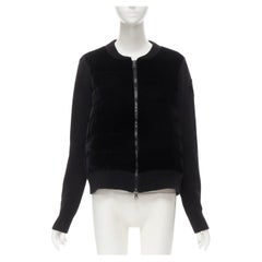 MONCLER Maglione Tricot Strickjacke mit schwarzem Samtbesatz aus Wollstrick S