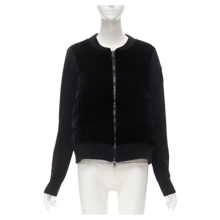 MONCLER Maglione Tricot black velvet down padded wool knit cardigan S For  Sale at 1stDibs