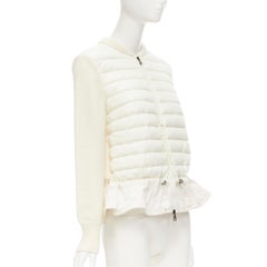 MONCLER Maglione Tricot cream down padded peplum wool cardigan L