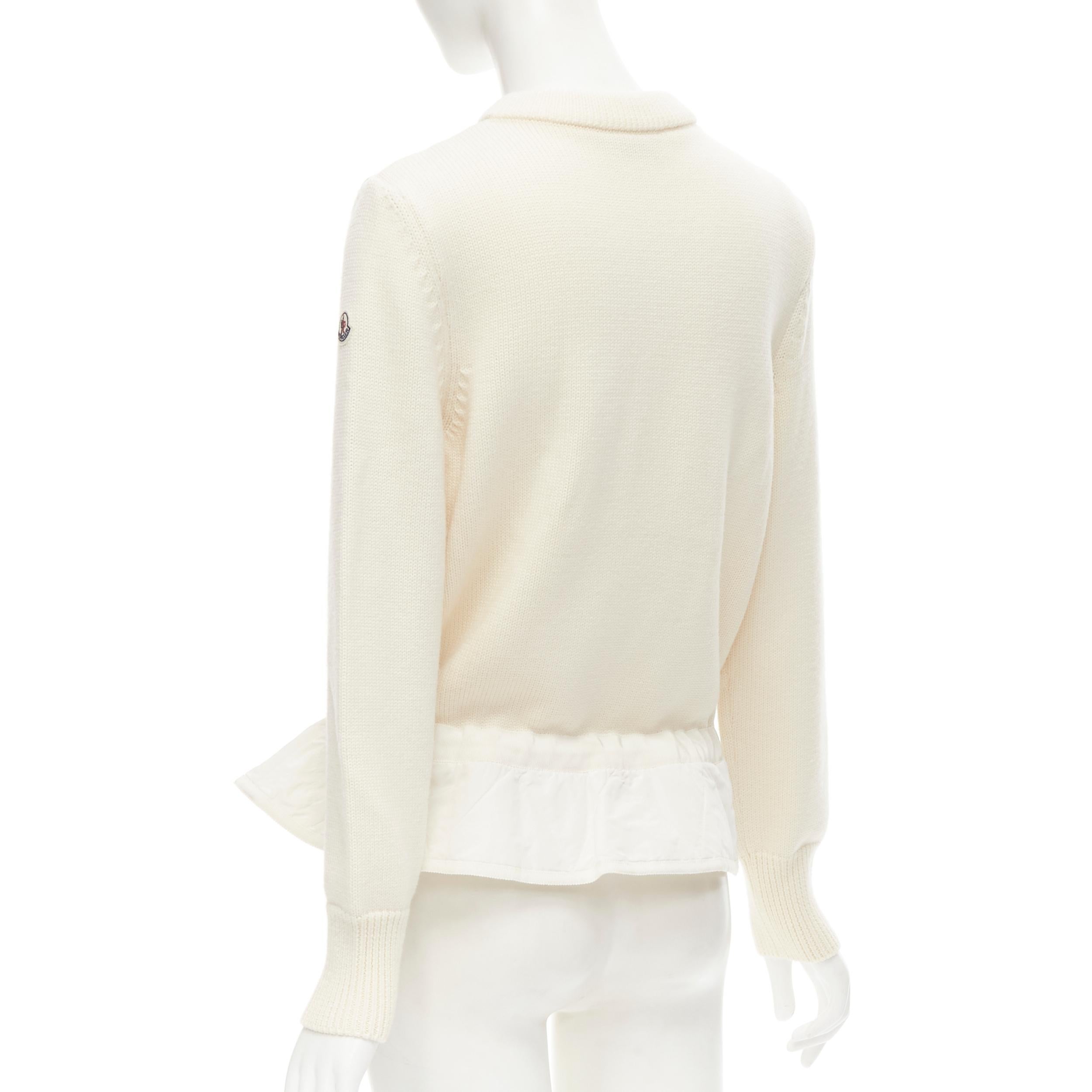 Beige MONCLER Maglione Tricot cream down padded peplum wool cardigan L