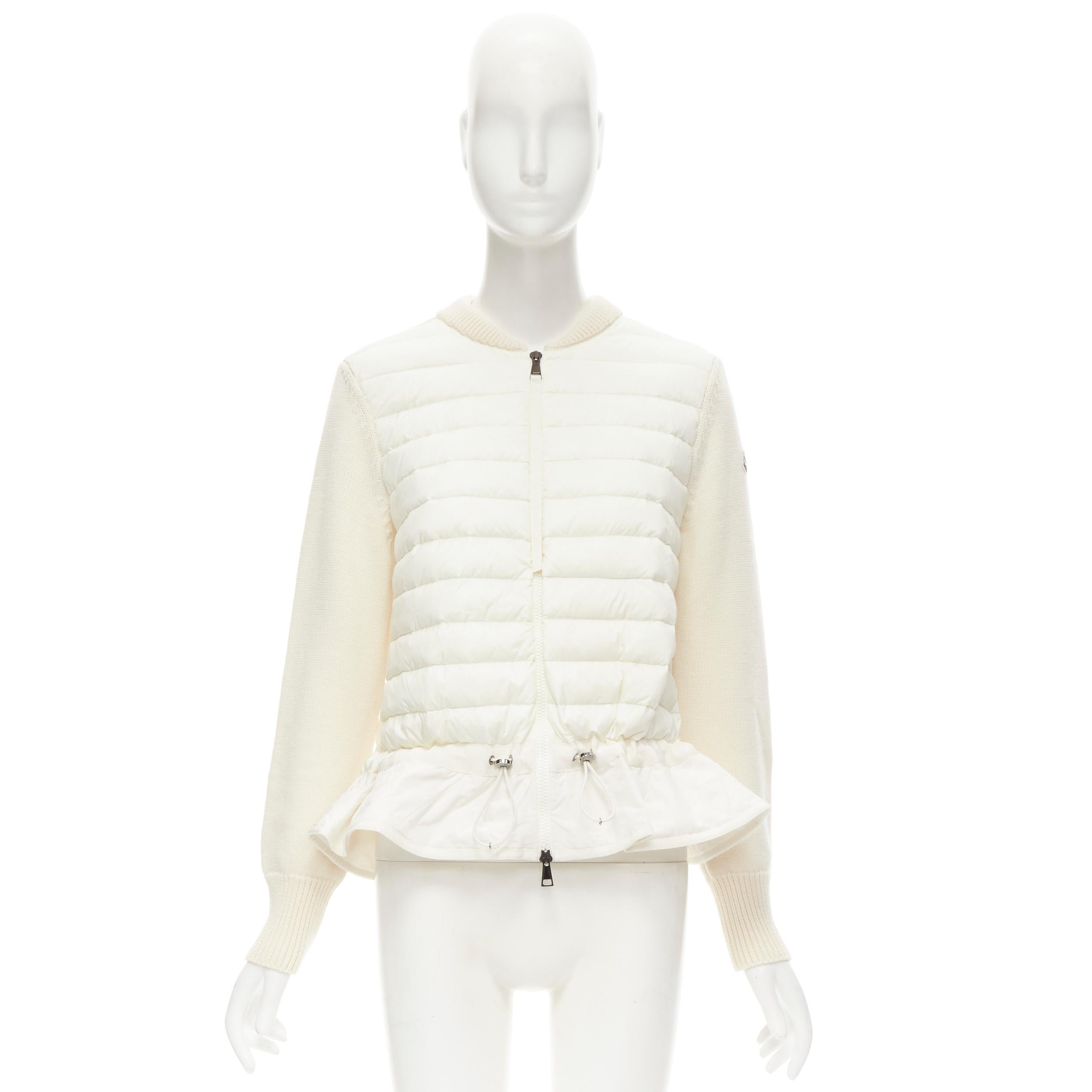 MONCLER Maglione Tricot cream down padded peplum wool cardigan L 1