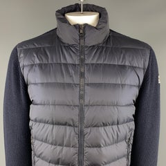 MONCLER Maglione Tricot Size XXL Knitted Quilted Navy Poliamide Full Zip Jacket