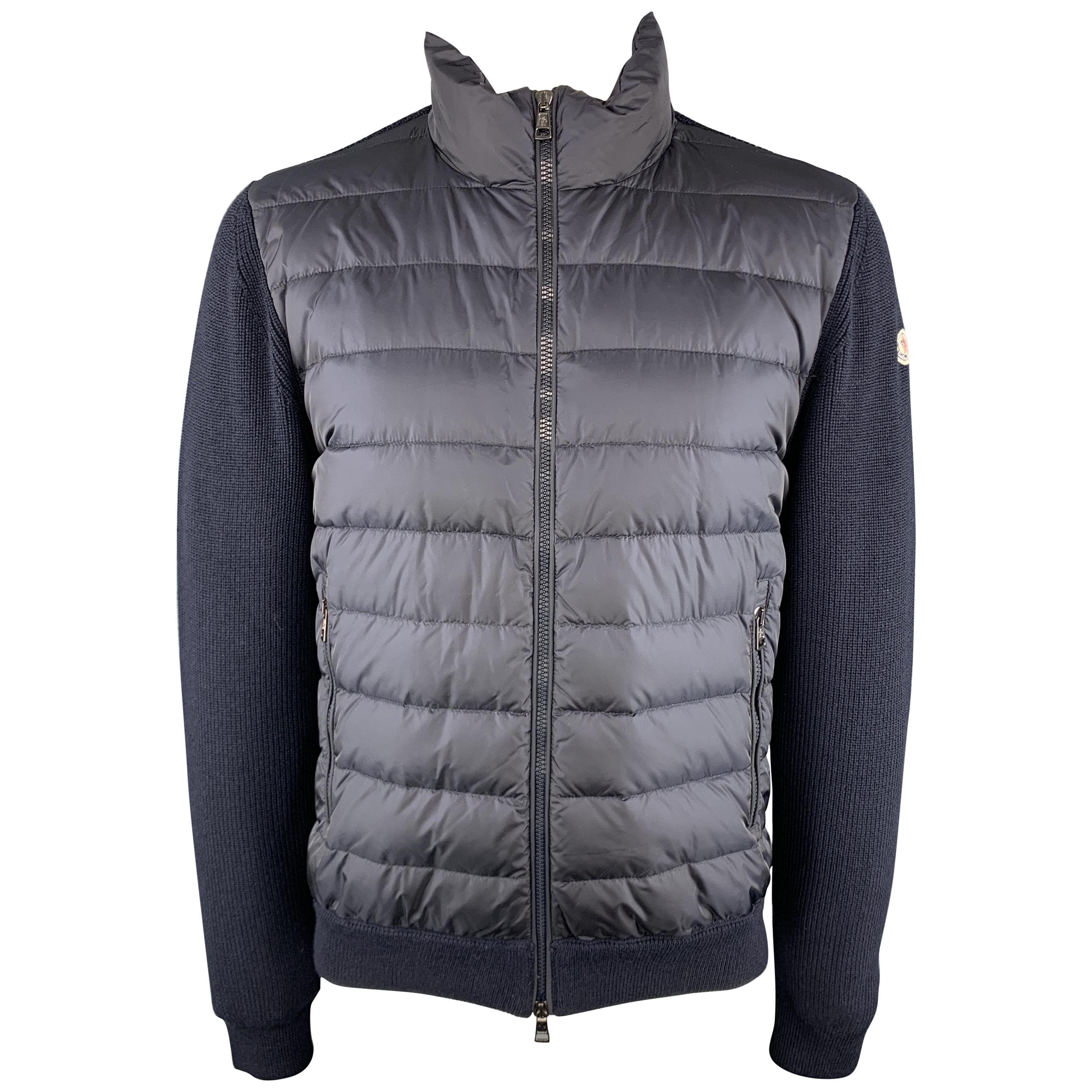 MONCLER Maglione Tricot Size XXL Knitted Quilted Navy Poliamide Full ...