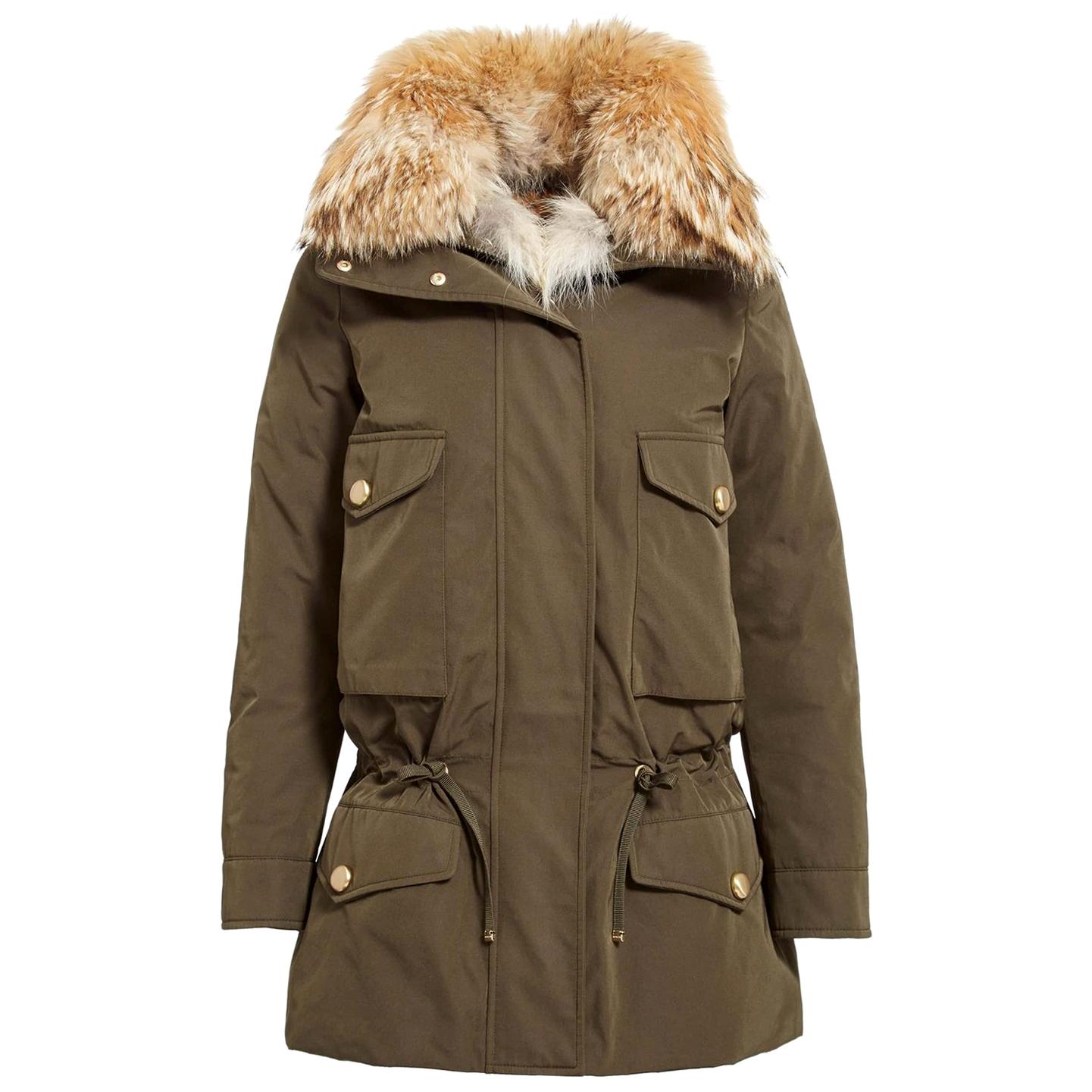 Moncler Margarita Coyote Jacke mit Pelzbesatz und Weste aus Kaninchenfell