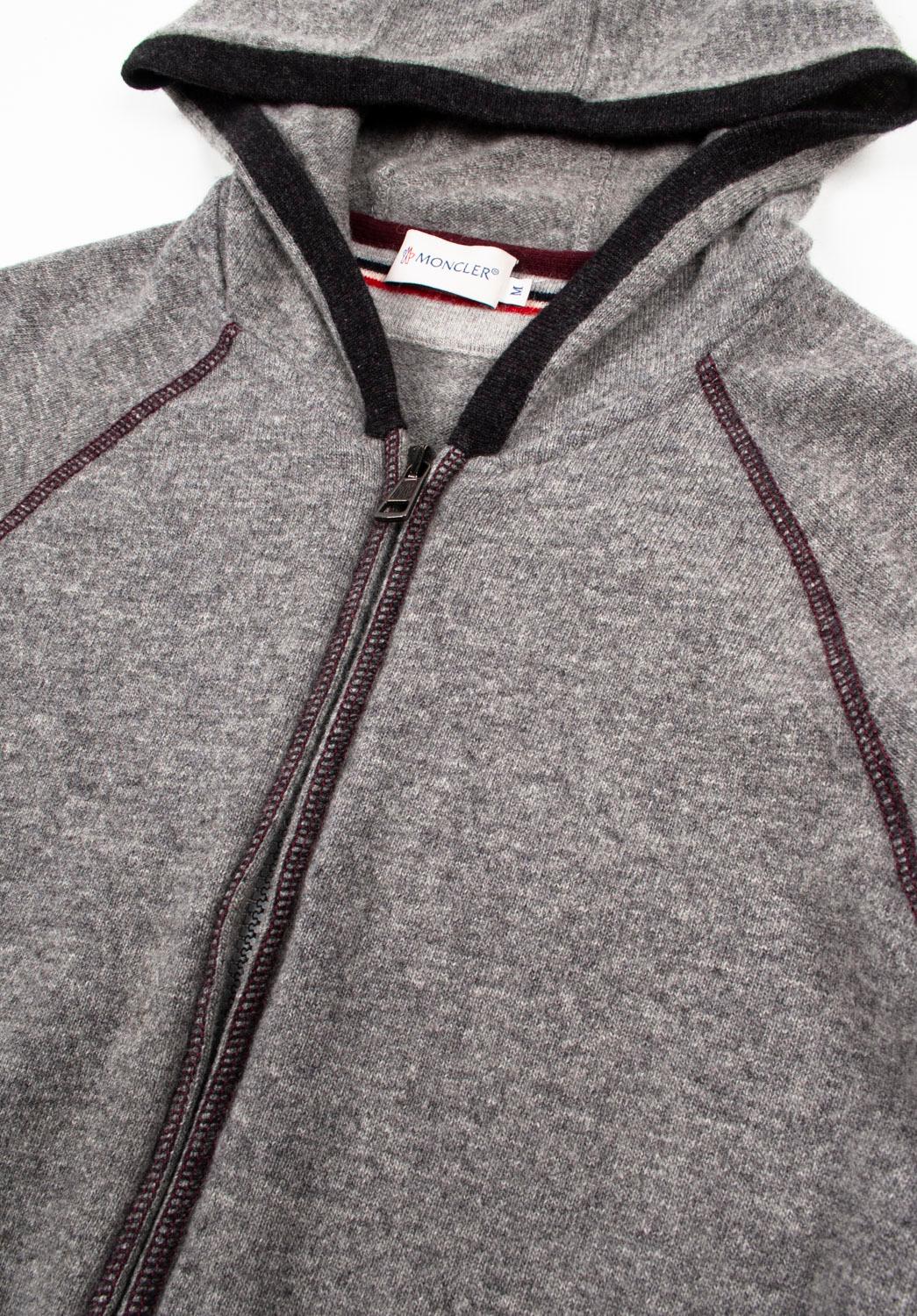 Gray Moncler Men Hoodie Cashmere Blend Knit Top Size M, S1112 For Sale
