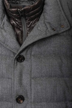 Moncler Men's Vallier Longline Down Jacket Grey Wool Size 3 / L Italy
