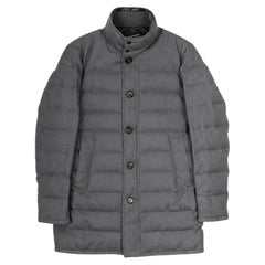 Moncler Men's Vallier Longline Down Jacket Grey Wool Size 3 / L Italy