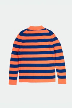 Moncler Men's Wool Acrylic Blend Sweater L Orange Blue Stripes