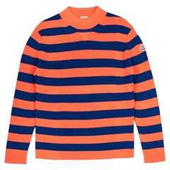 Moncler Men's Wool Acrylic Blend Sweater L Orange Blue Stripes