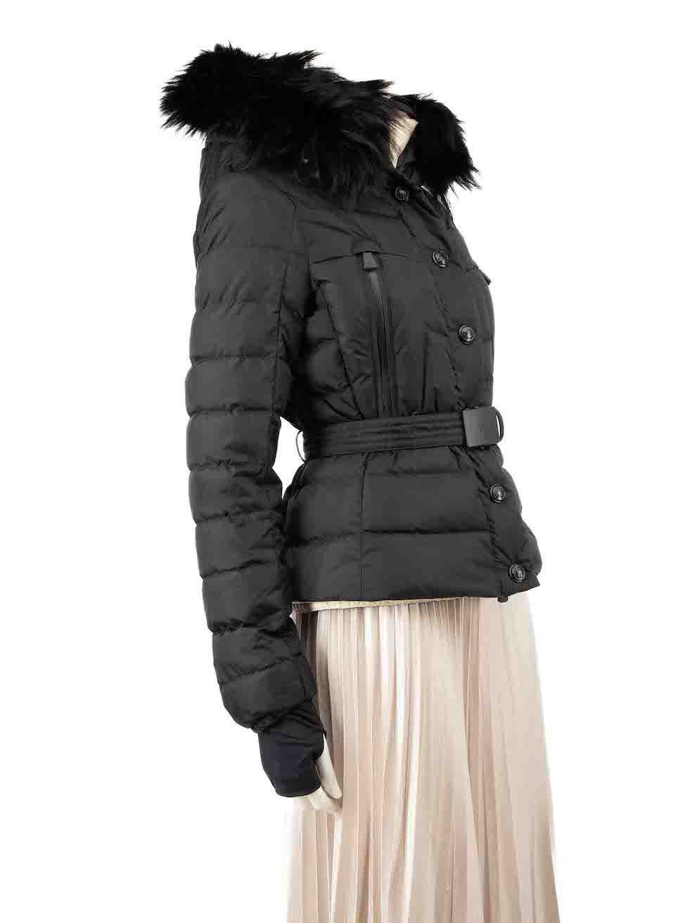 CONDITION is Very good. Minimal wear to coat is evident. Minimal wear to right side (as worn) front, with a small pluck to the weave on this used Moncler Grenoble designer resale item.
 
 
 
 Details
 
 
 Model: Beverley
 
 Black
 
 Synthetic
 
