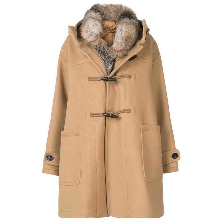 Moncler Narcissus Fox Fur Trimmed Wool Blend Duffle Coat For Sale at 1stDibs