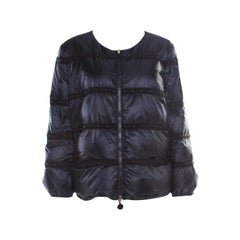 Moncler Navy Blue Bead Embellished Quilted Down Jacket S