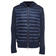 Moncler Navy Blue Cotton Knit and Quilted Nylon Down Tricot Cardigan XL