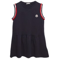 Moncler, top sans manches à volants en tricot de coton bleu marine 12 Yrs