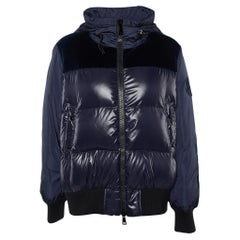 Used Moncler Navy Blue Nylon & Velvet Puffer Jacket M