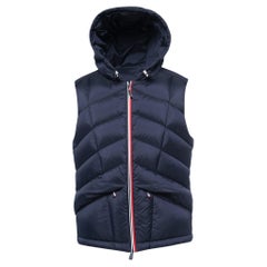 Moncler Navy Blue Synthetic Quilted Hooded Puffer Vest 