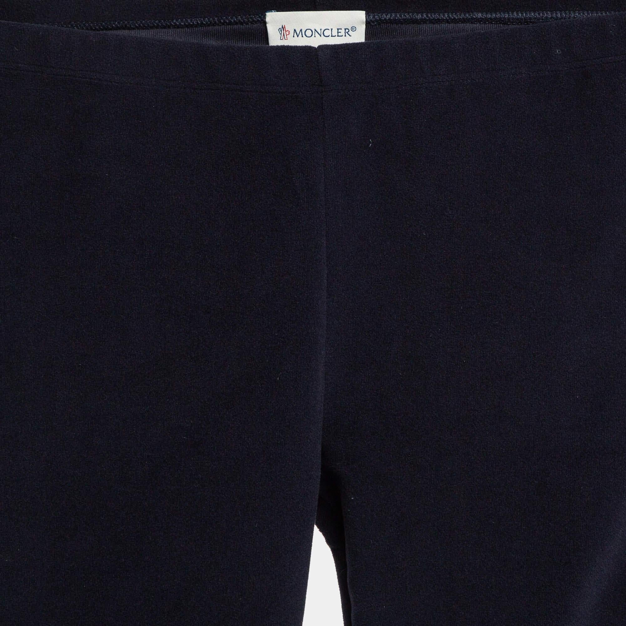 Nero Moncler Leggings in maglia di velluto blu navy 12 anni in vendita