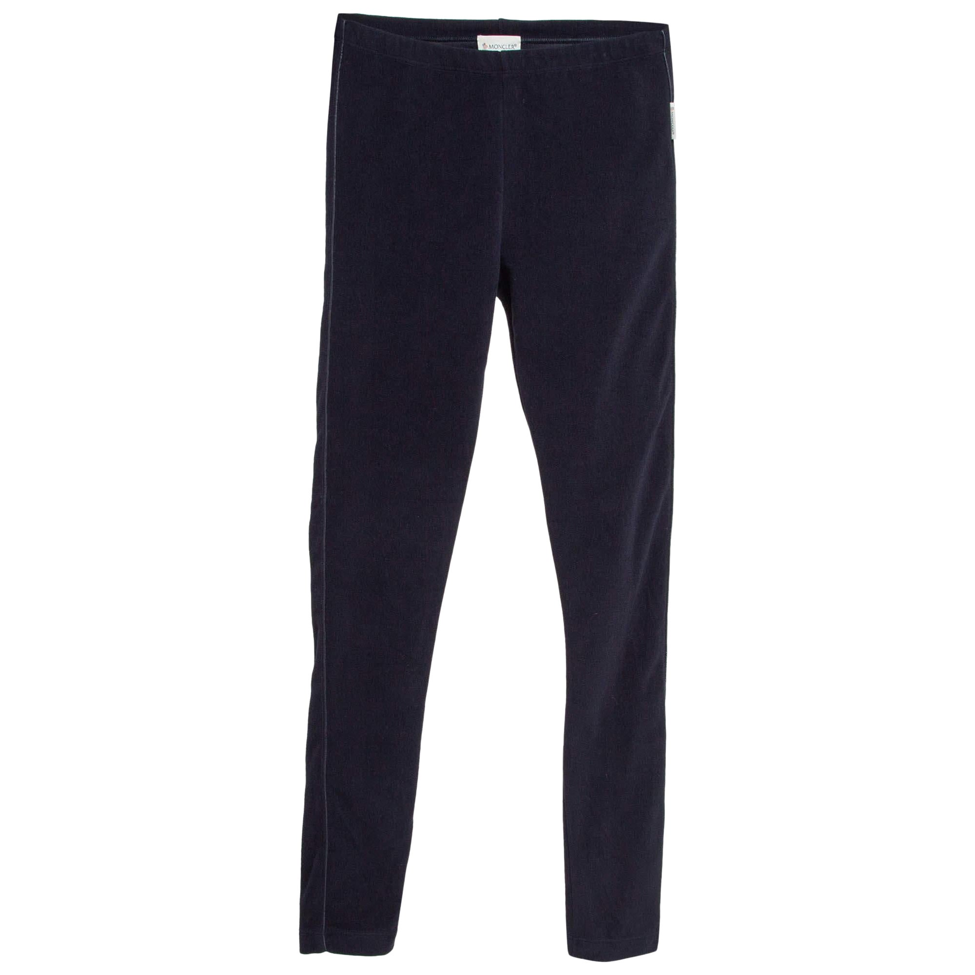 Moncler Leggings in maglia di velluto blu navy 12 anni in vendita