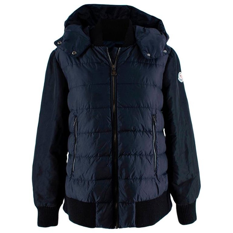 Moncler Navy Bomber Style Down Hooded Jacket - 14 Years For Sale at 1stDibs
