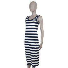 MONCLER navy & white cotton 2024 STRIPED JERSEY KNIT MIDI Dress XS