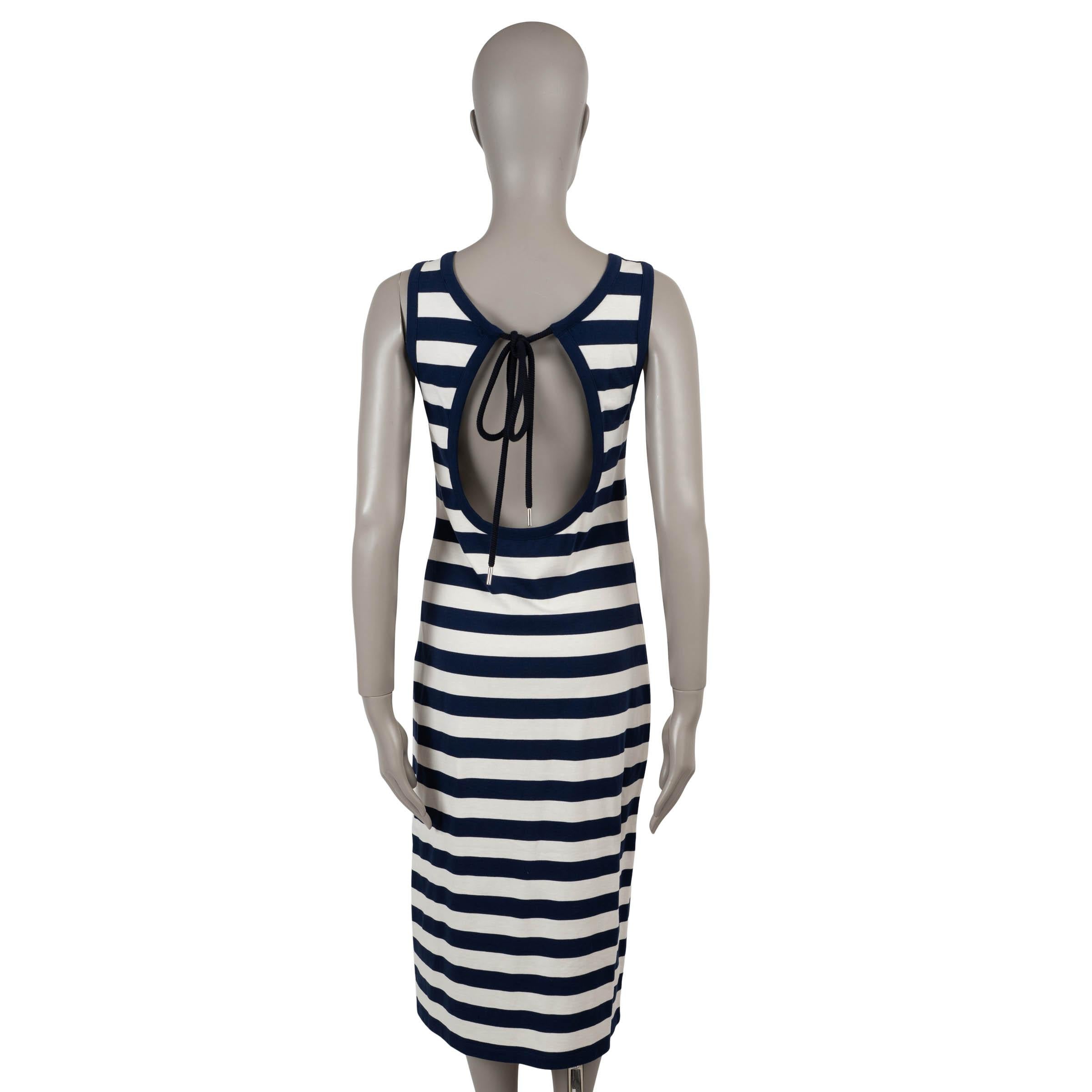 Gris MONCLER Robe midi en coton rayé bleu marine et blanc 2024 en vente