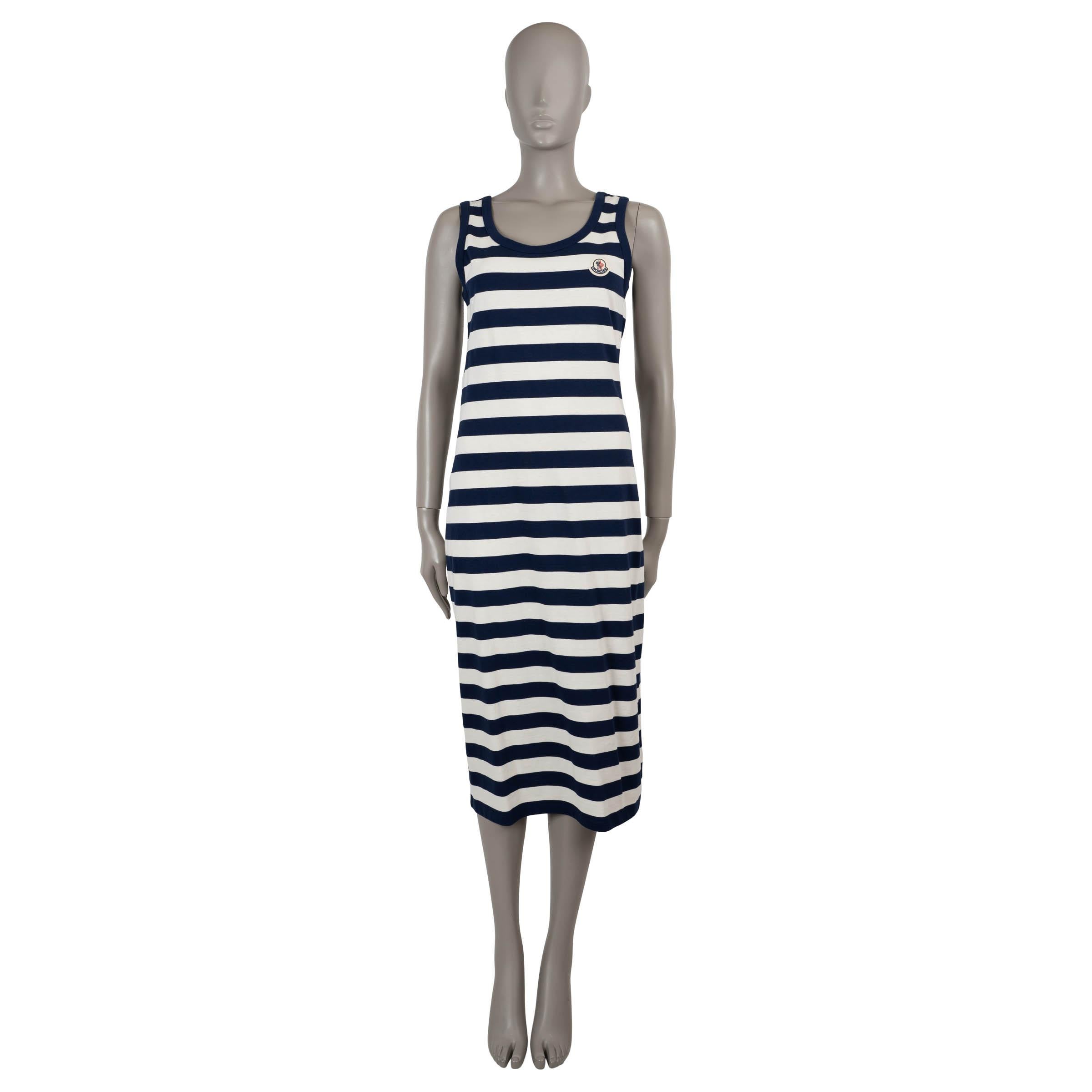 MONCLER Robe midi en coton rayé bleu marine et blanc 2024 Excellent état - En vente à Zürich, CH