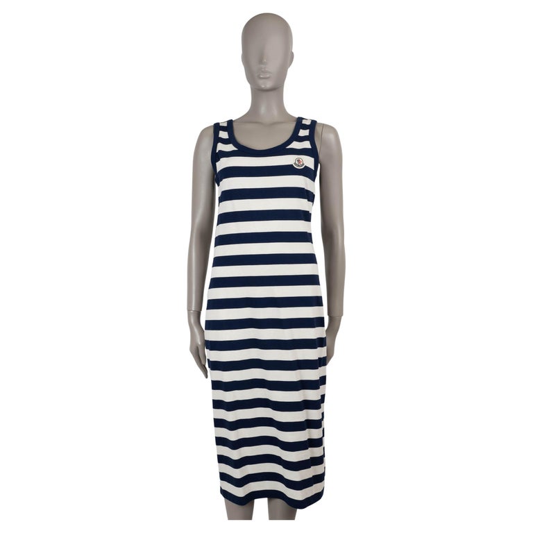 MONCLER navy and white cotton 2024 STRIPED JERSEY KNIT MIDI Dress XS For  Sale at 1stDibs