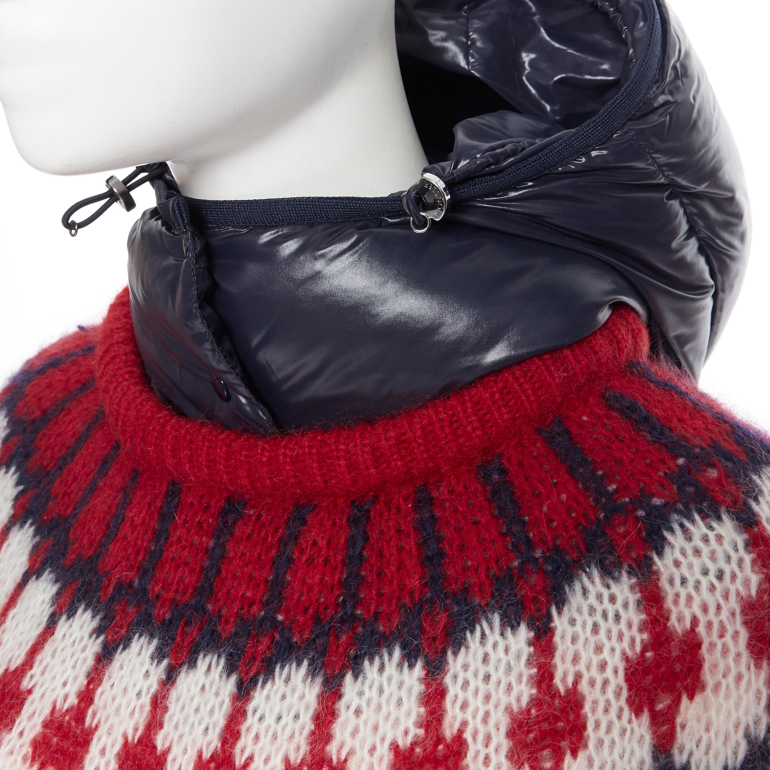 MONCLER navy white red fairisle knit detachable down puffer hood sweater XS 2