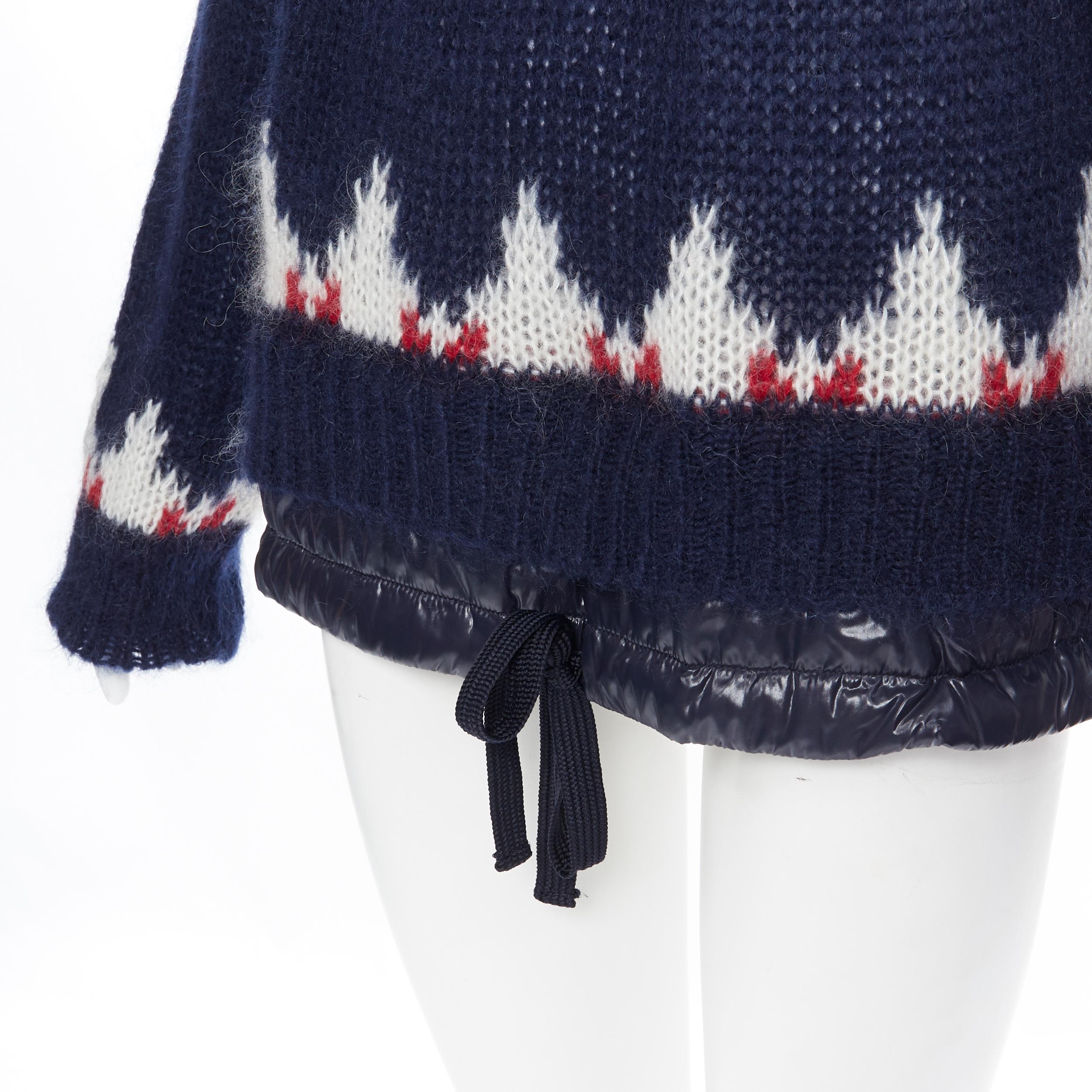 MONCLER navy white red fairisle knit detachable down puffer hood sweater XS 3