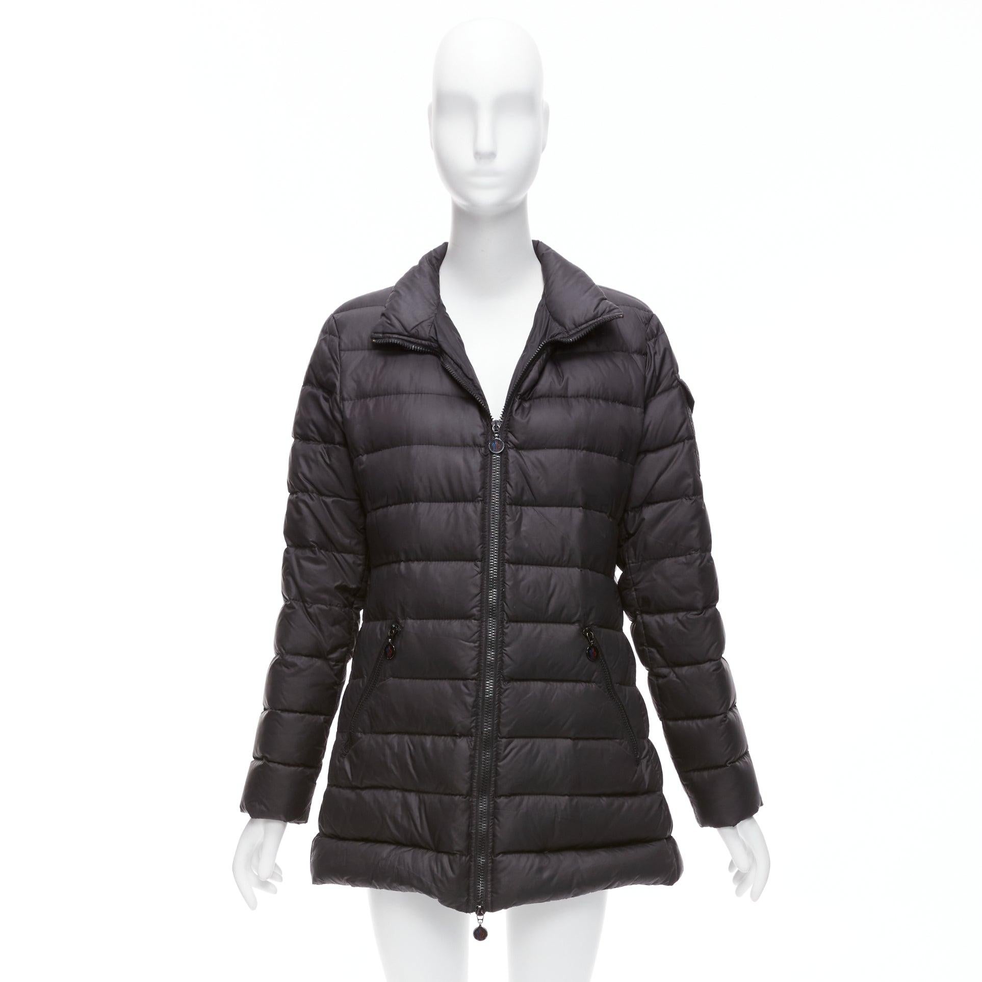 MONCLER Norme Afnor black quilted puffer zip front A line coat Sz3 L For Sale 6