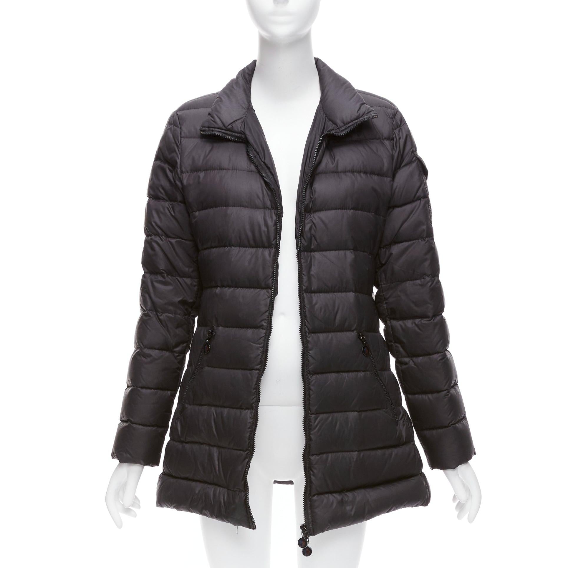 MONCLER Norme Afnor black quilted puffer zip front A line coat Sz3 L In Fair Condition For Sale In Hong Kong, NT