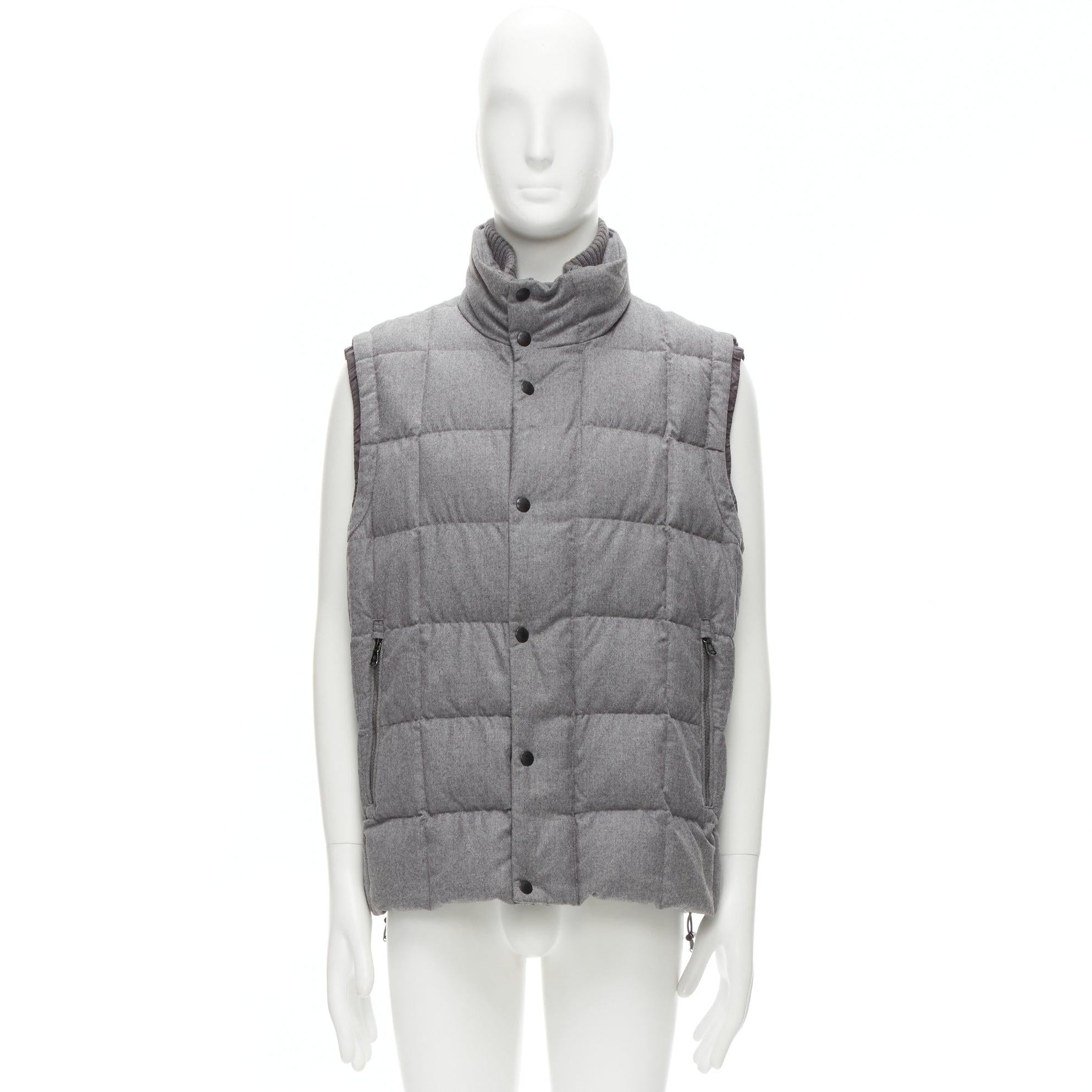 Moncler Norme Afnor G32-003 gilet in lana grigio trapuntato Sz.6 XXL in vendita 5