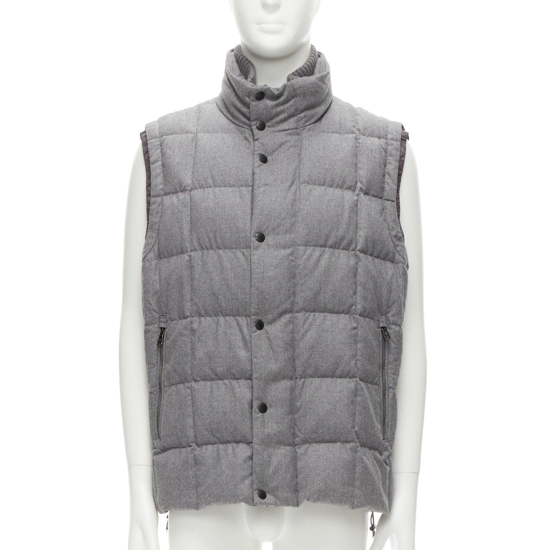 Grigio Moncler Norme Afnor G32-003 gilet in lana grigio trapuntato Sz.6 XXL in vendita