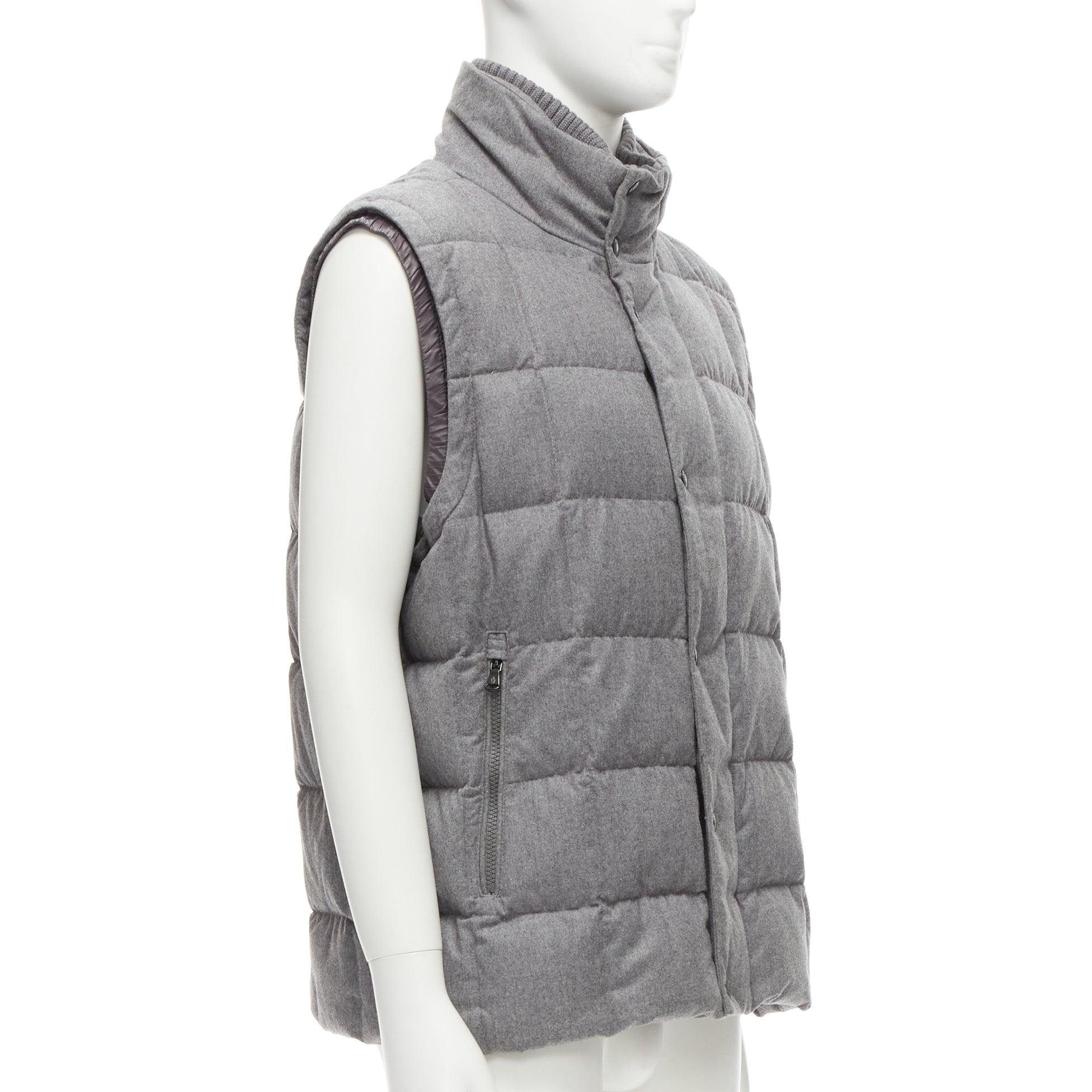 Moncler Norme Afnor G32-003 gilet in lana grigio trapuntato Sz.6 XXL In condizioni buone in vendita a Hong Kong, NT
