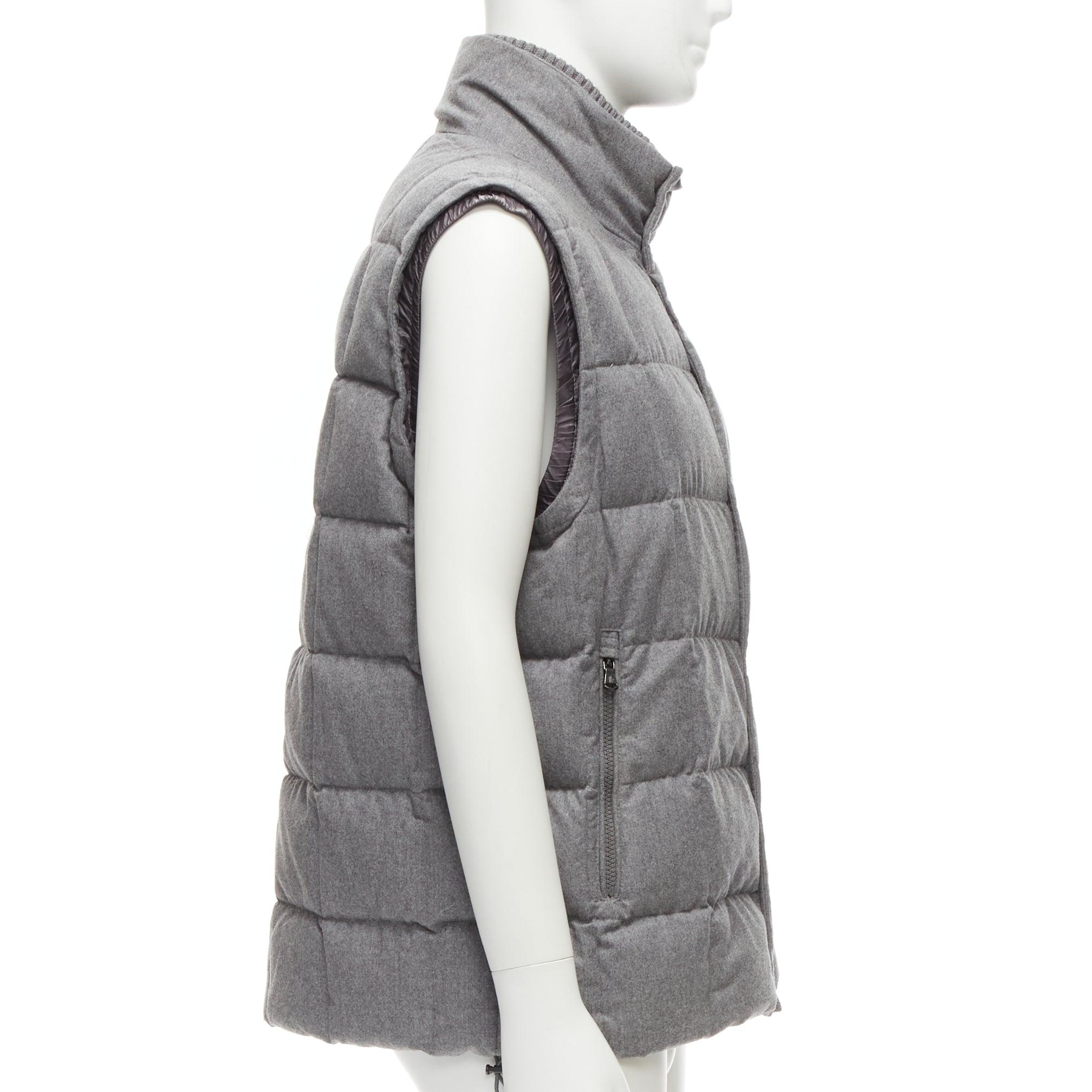 Uomo Moncler Norme Afnor G32-003 gilet in lana grigio trapuntato Sz.6 XXL in vendita