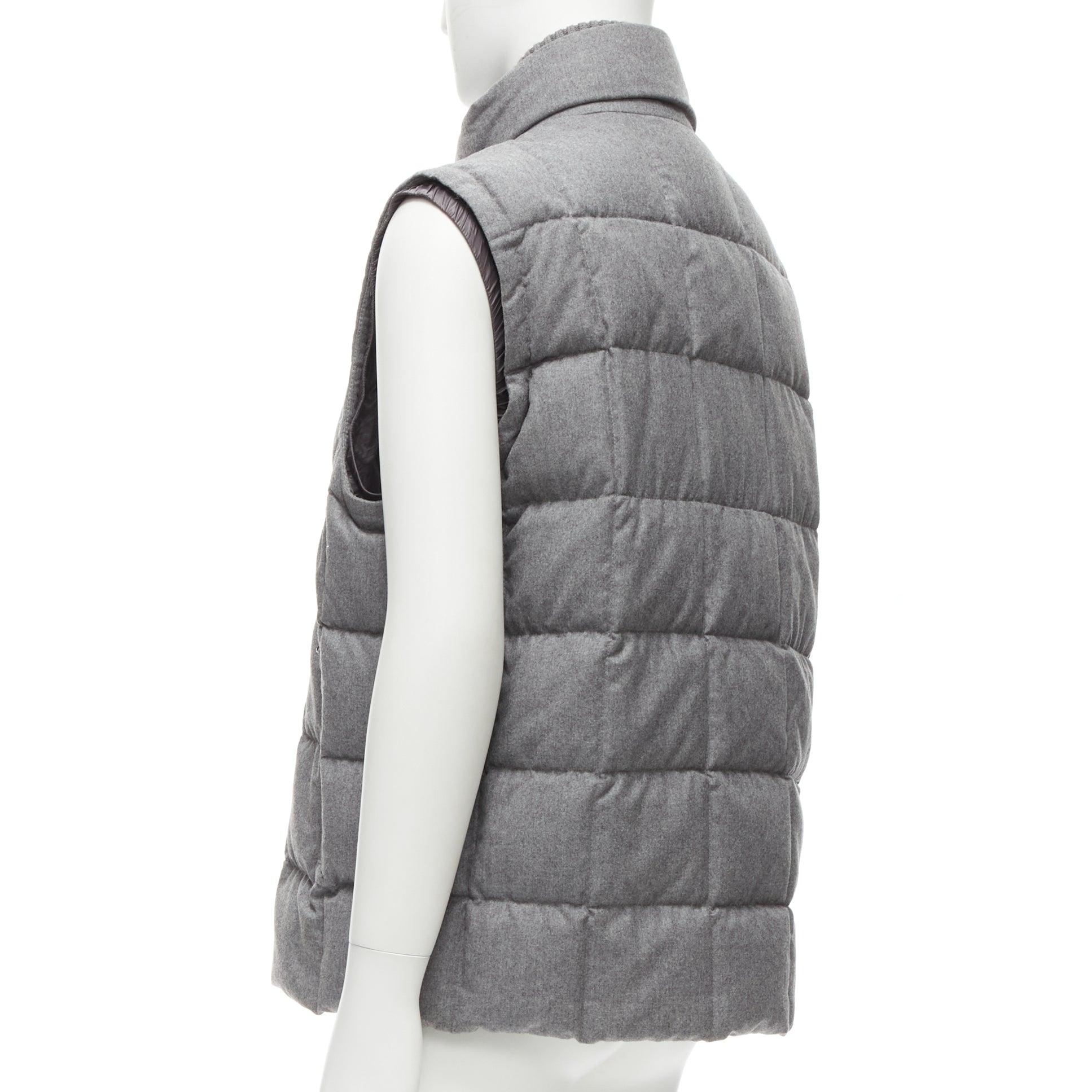 Moncler Norme Afnor G32-003 gilet in lana grigio trapuntato Sz.6 XXL in vendita 2
