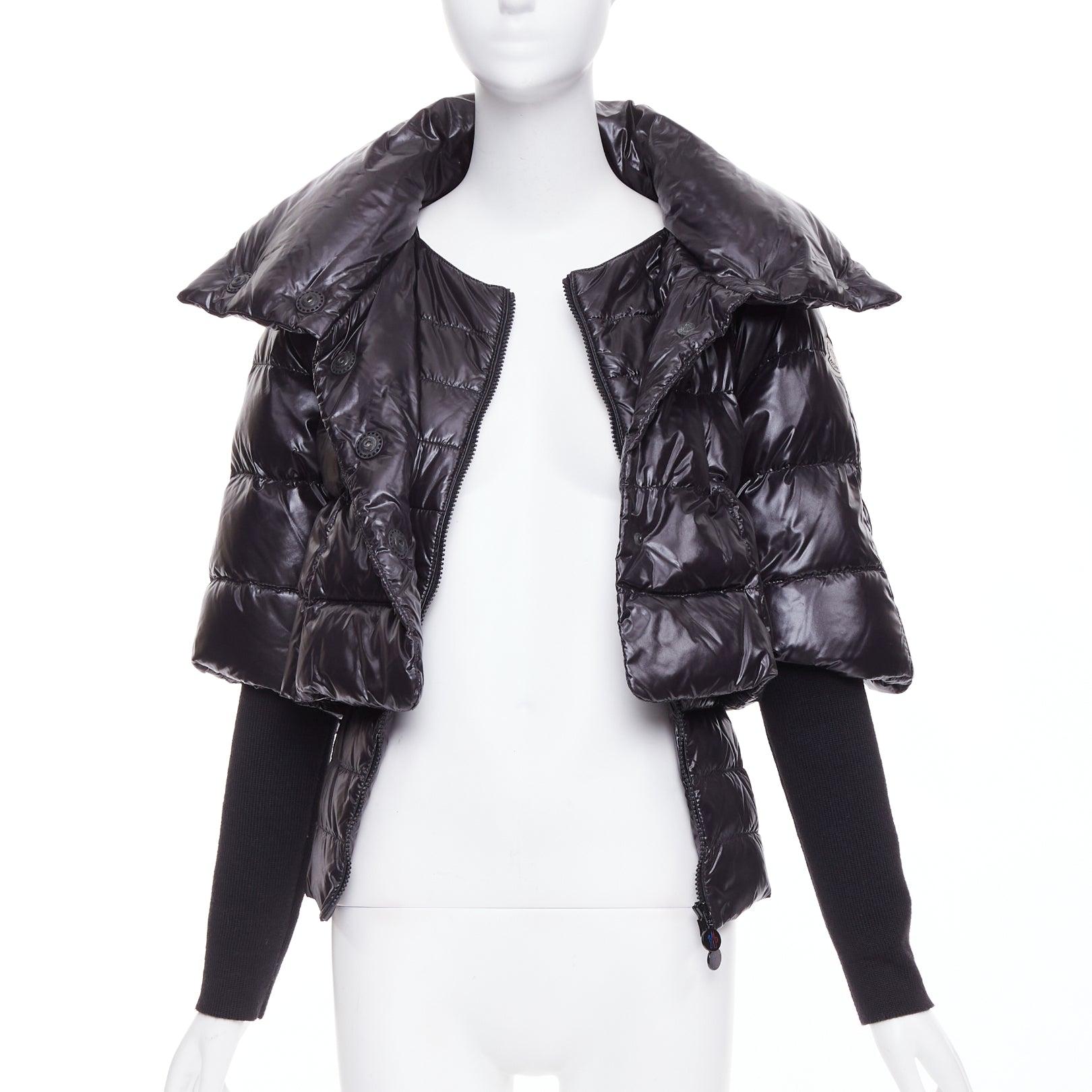Noir Moncler Norme Afnor G32-003 nylon layered high neck puffer jacket top Sz.0 XS en vente