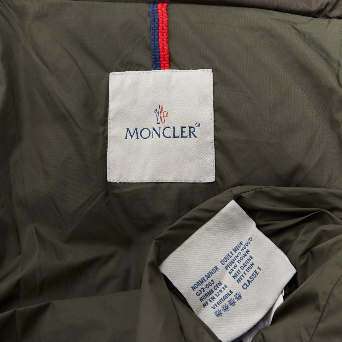 MONCLER Norme Afnor khaki quilted virgin wool blend frill hem coat Sz1 M For Sale 6