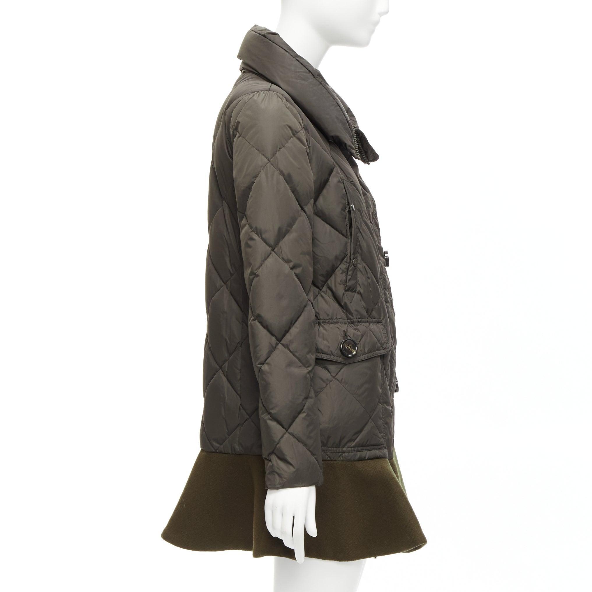 MONCLER Norme Afnor khaki quilted virgin wool blend frill hem coat Sz1 M For Sale 1
