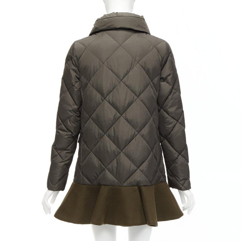 MONCLER Norme Afnor khaki quilted virgin wool blend frill hem coat 
