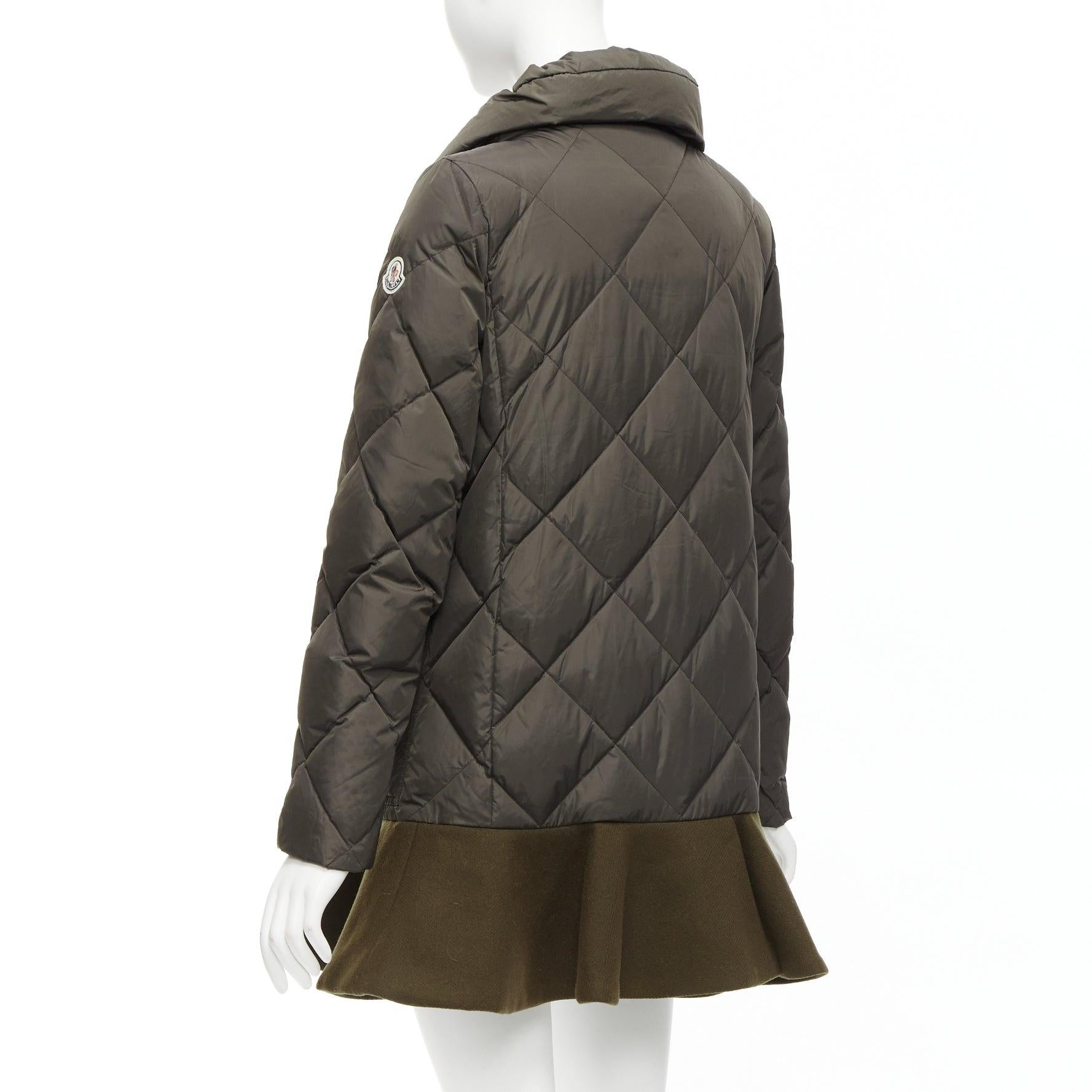 MONCLER Norme Afnor khaki quilted virgin wool blend frill hem coat Sz1 M For Sale 3