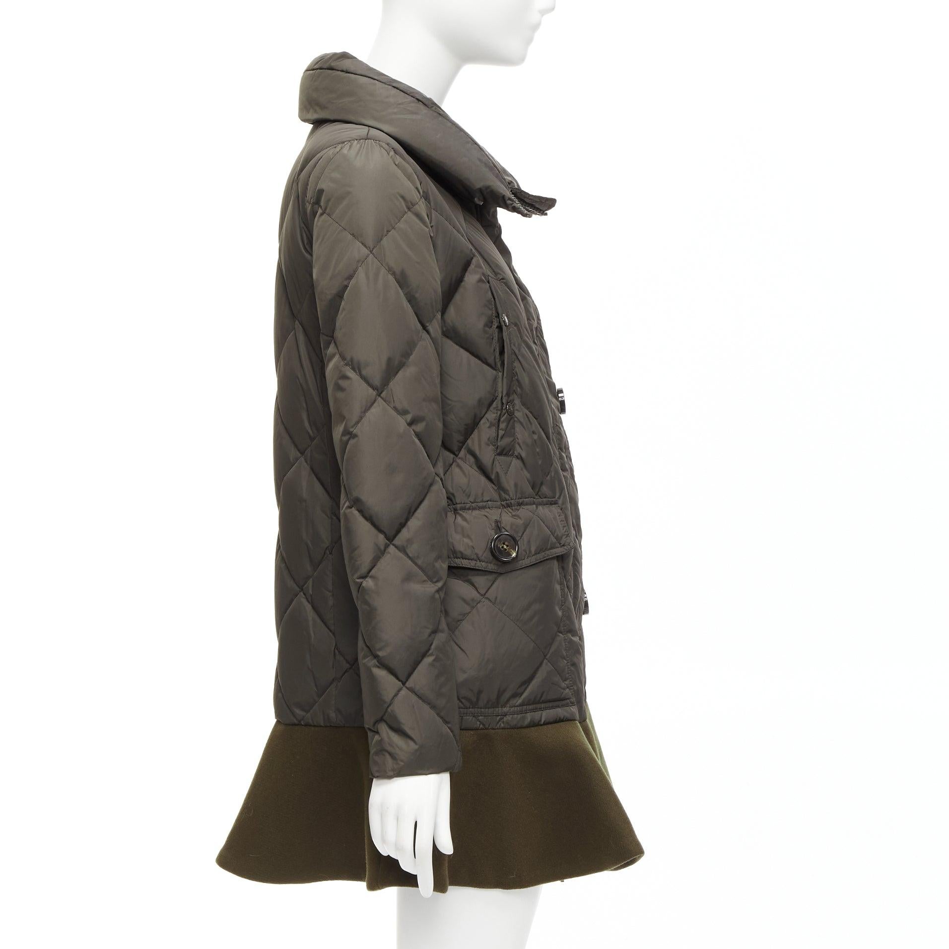 MONCLER Norme Afnor khaki quilted virgin wool blend frill hem coat Sz1 M For Sale 4