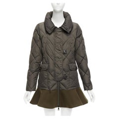 MONCLER Norme Afnor khaki quilted virgin wool blend frill hem coat Sz1 M