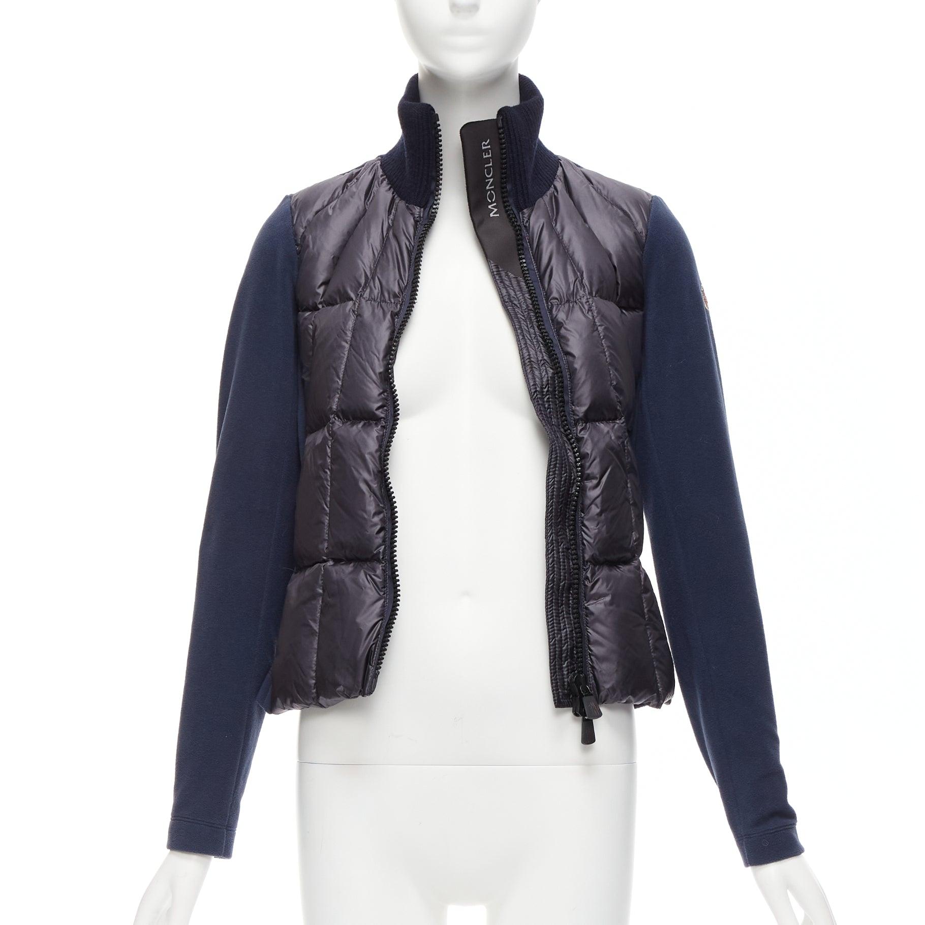 Noir MONCLER Norme Afnor navy directional stitch by Stitch by Stitch, veste ajustée rembourrée en duvet d'oie en vente