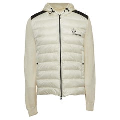 Moncler Off-White Cotton Knit and Quilted Nylon Down Tricot Cardigan L