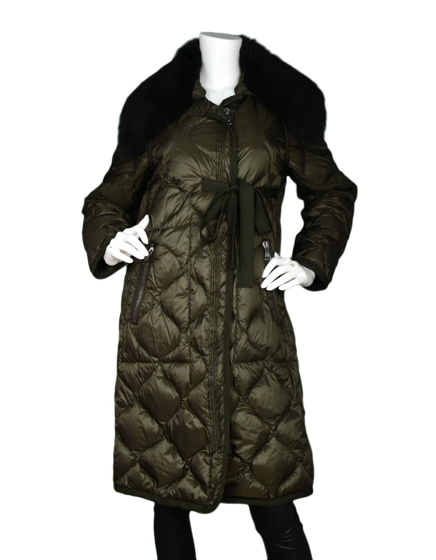 Moncler Olive Green Ceanothu Quilted Down Coat W/ Removable Fur Collar Sz 1 (Small)

Made In:  Romania
Color: Olive green
Materials: 100% nylon
Lining: 100% nylon
Opening/Closure: Two way front zipper
Overall Condition: Excellent pre-owned condition