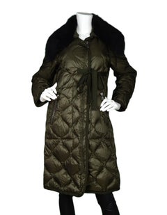 Moncler Olive Green Ceanothu Quilted Down Coat W/ Removable Fur Collar Sz 1 (S)
