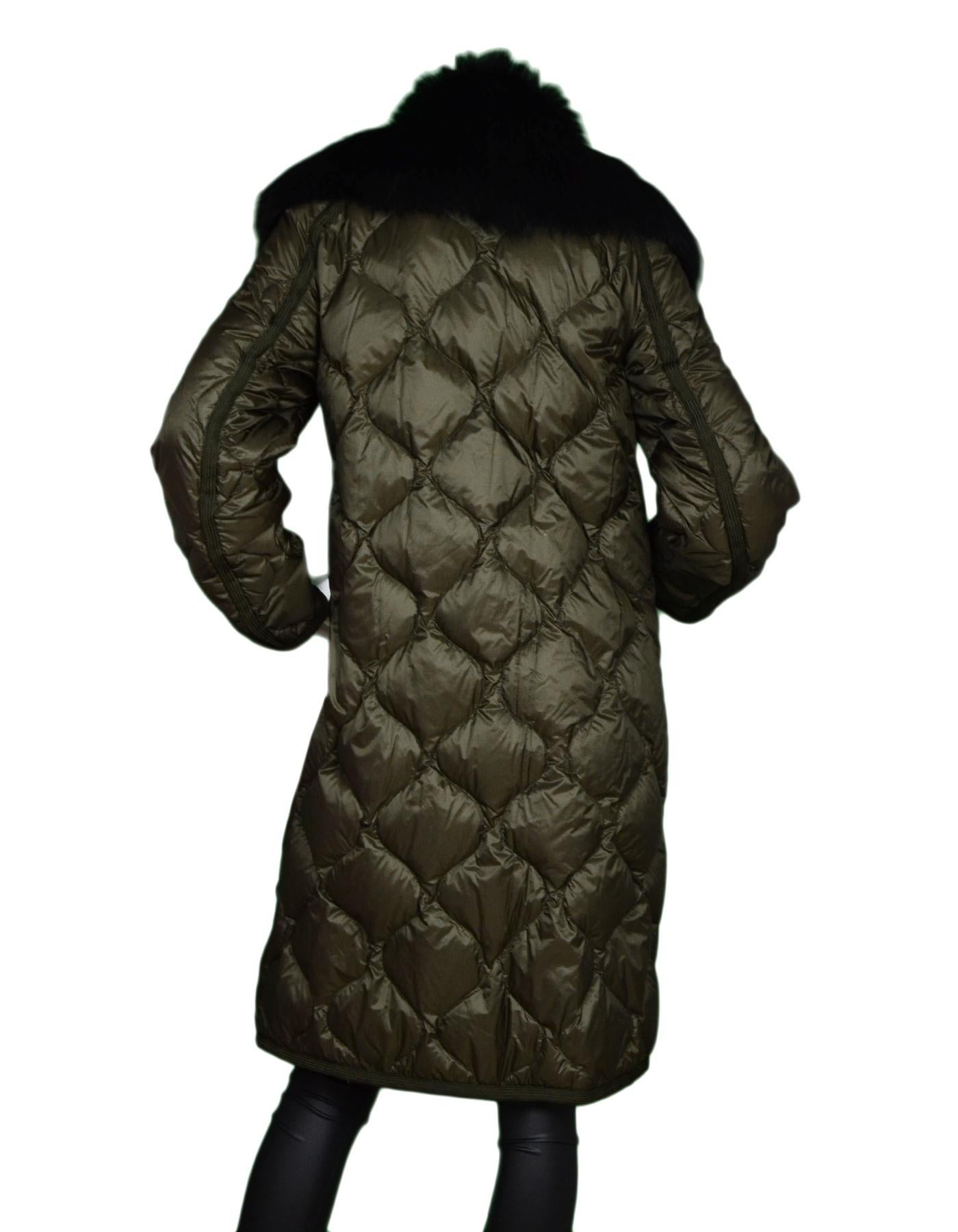 Black Moncler Olive Green Ceanothu Quilted Down Coat W/ Removable Fur Collar Sz 1 (S)