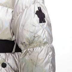 MONCLER Ollignan holographic silver duo collar belted puffer ski  jacket Sz.0 XS